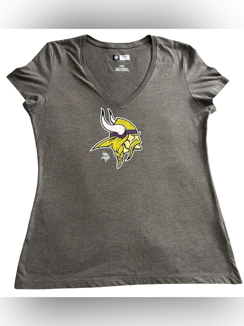 MINNESOTA VIKINGS Women’s Lg Gray V-Neck NFL Team Apparel Short Sleeve Shirt